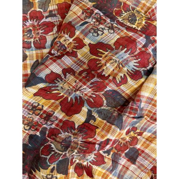 Eddie Bauer Plaid Floral Scarf Tassel Trim Boho Fall Lightweight Cotton Wrap OS - Picture 3 of 8